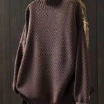 Women's Retro Solid Color Loose Elegant Half Turtleneck Casual Pullover Knitted Sweater