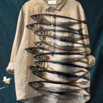 Women's Vintage Fish Art Print Casual Cotton And Linen Shirt
