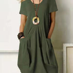 Women's Solid Color Loose Elegant Casual Cotton And Linen Dress