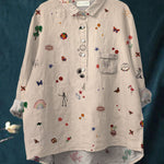 Women's Cute Art Print Casual Cotton And Linen Shirt