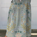 Women's Vintage Floral Art Printed Linen Pocket Skirt