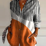 Minimalist Style Geometric And Line Art Printed Women's Casual Cotton Shirt