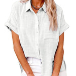 Women's Solid Color Button Down Short Sleeve Shirt