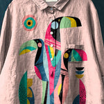 Toucan Bird Graphic Printed Women's Casual Cotton And Linen Shirt
