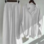 Women's Solid Color Loose Elegant High Waist Casual Cotton And Linen Suit