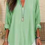 Quality Commuter Solid Color V-neck Cotton Linen Pure Shirt