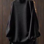 Women's Retro Solid Color Loose Elegant Half Turtleneck Casual Pullover Knitted Sweater
