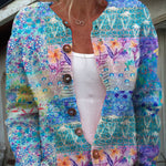 Cute Floral Patchwork Art Print Buttoned Cardigan Sweater