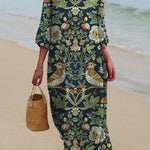 Women's Vintage Dark Floral Print Pocket Cotton Dress