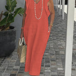 Women's Cotton And Linen Dress With Strappy Back And Flying Sleeves