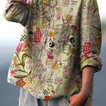 Women's Vintage Vase Art Print Casual Cotton And Linen Shirt
