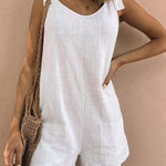 Women's Cotton Overalls Casual Sleeveless Shorts Romper Jumpsuit