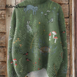 Woodland And Animals Pattern Printed Women's Linen Pocket Skirt