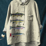 Women's Fish Print Casual Cotton And Linen Shirt