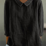 Women's Solid Color Casual Cotton And Linen 3/4 Sleeve Shirt