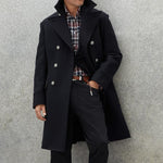 Men's Vintage Lapel Wool Blend Double-Breasted Mid-Length Coat
