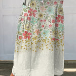 Women's Flowers Gradient Background Casual Print Linen Elastic waistband Pocket Skirt