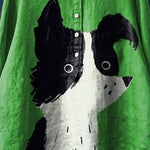 Vintage Funny Dog Art Print Casual Cotton And Linen Shirt