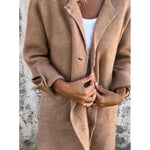 Women's Solid Color Lapel Cardigan with Pockets Single Breasted Mid-Length Jacket
