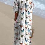 Lovely Cartoon Hen Pattern Printed Women's Flowy Dress