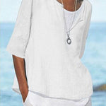 Women's Solid Color Loose Elegant Casual Cotton And Linen Mid-sleeve Shirt