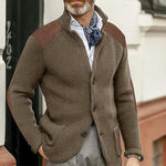 Men's Vintage Stand Collar Patchwork Slim Long Sleeve Knitted Blazer