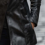 Vintage Lapel Button Faux Leather Jacket