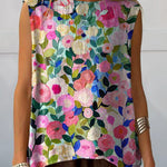 Colorful Spring Floral Garden Printed Women's Casual Cotton And Linen Tank Top