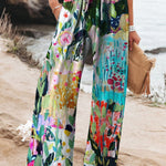 Abstract Floral Garden Printed Women's Cotton And Linen Casual Pants
