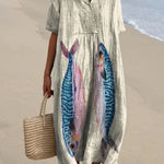 Women's Fish Mackerel Vintage Fish Art Vintage Print Flowy Dress