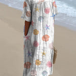 Summer Vibe Sea Shell Repeat Pattern Printed Women's Flowy Dress