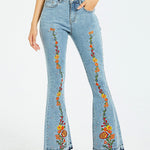 Stylish Exquisite Embroidered Slim-fit Flared Jeans