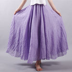 Women's Cotton Linen Skirt Casual Elastic High Waist Pleated A-Line Beach Skirts