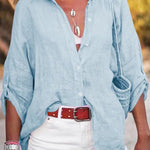 Women's Solid Color Cotton And Linen Loose Fit Shirt