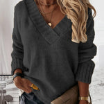V-neck Long-sleeved Pullover Sweater Top