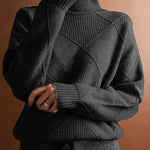 Women's Solid Color Stylish Long-sleeved Loose turtleneck Warm Casual Knitted Sweater