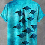 Vintage Manta Rays Art Print Casual 100% Cotton Shirt