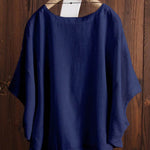 Women's Solid Color Loose Elegant Bat Sleeve Casual Cotton And Linen Shirt