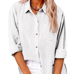 Women's Slit Cotton and Linen Long-sleeved Shirt