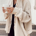 Women's Fall Casual Lapel Neck Patchwork Irregular Shirt Jacket