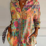 Women's Vintage Flower Print Casual Cotton Shirt