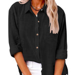 Women's Slit Cotton and Linen Long-sleeved Shirt