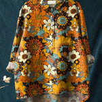 Women's Vintage Lovely Flowers Art Print Casual Cotton And Linen Shirt