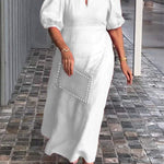 Women's Solid Color Loose Elegant Casual Puff Sleeves Dress