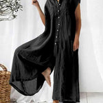 Women's Cotton And Linen Solid Color Short Sleeve Jumpsuit