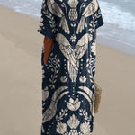 Women's Vintage Ethnic Lovely Birds Art Print Flowy Dress