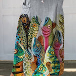 Women's Vintage Funny Fish Art Print Casual Linen Pocket Skirt