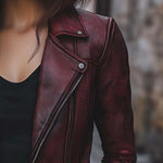 Women's Vintage Jacket Zipper Pocket Faux Leather Jacket