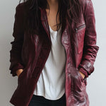 Women's Vintage Burgundy Faux Leather Jacket
