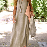 Summer Cotton And Linen Solid Colour Long Dress